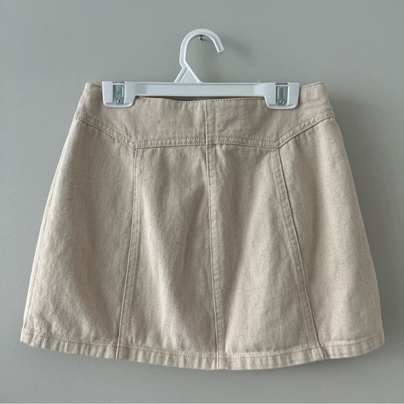 ⭐️SOLD⭐️Favlux Beige Button Front Mini Skirt Size Small Pockets Cotton Preppy - Picture 2 of 5